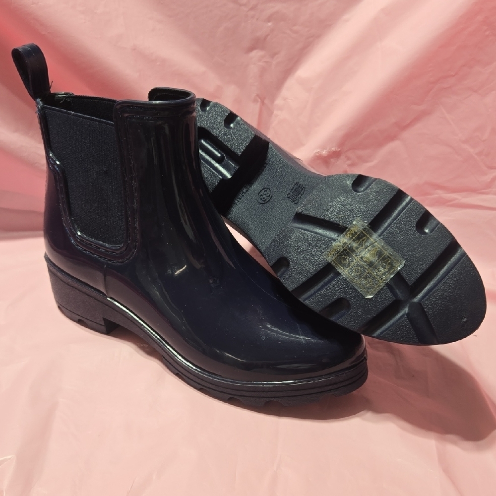 Spring Step Shiny Nave Blue Rain Boots